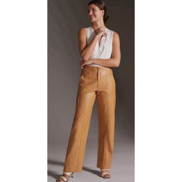 Anthropologie Pants - Anthropologie Faux Pebbled Leather Cognac Utility Cargo Ankle Pants Sz 6 NWOT